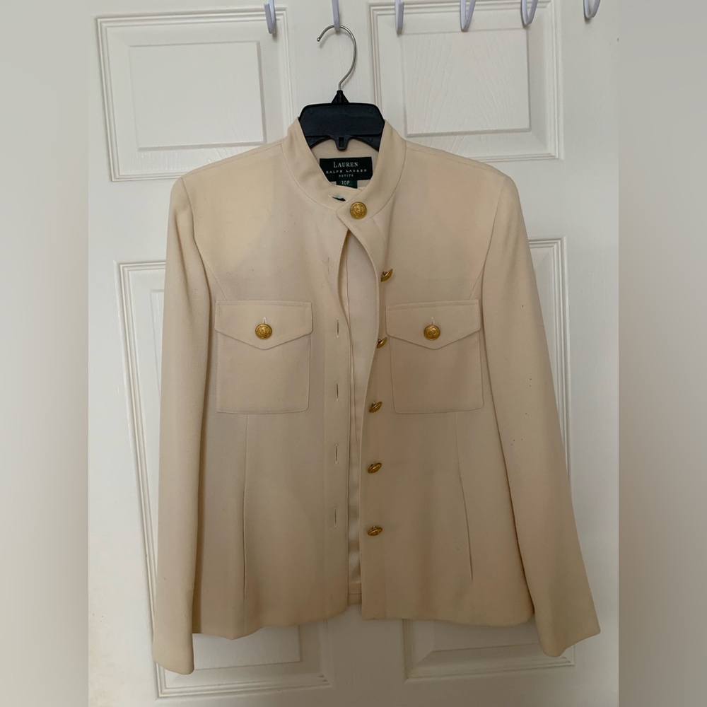 Ralph Lauren Cream Worsted Wool Gold Buttons Military Blazer